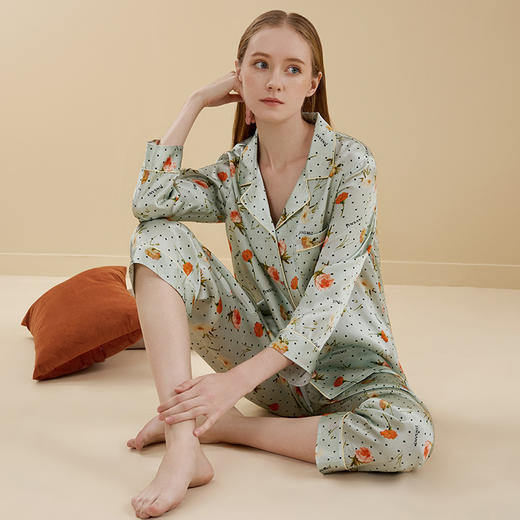 金三塔印花真丝睡衣女两件套100%桑蚕丝宽松可外穿家居服 YSFBA222 商品图4