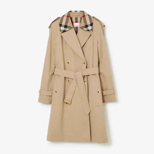BURBERRY 巴宝莉 女士滑铁卢版型 - 格纹装饰棉质嘎巴甸 Trench 束腰风衣 卡其色 8058231 A1366 商品图0