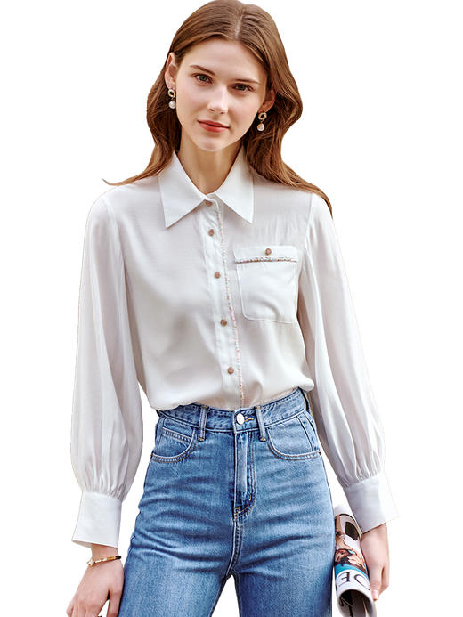 欧芮儿雪纺衬衫女秋季新款宽松简洁百搭时尚年轻职场小香风衬衣 商品图3