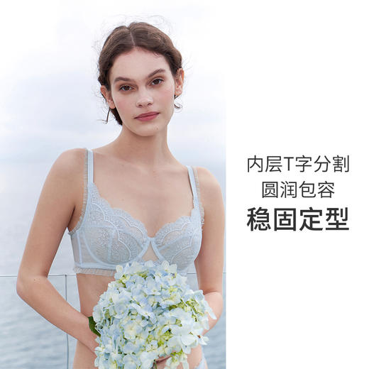 HSIA遐超薄内衣女婚纱款性感刺绣蕾丝浪漫小裙边胸罩大胸显小文胸【婚纱·听海】 商品图4