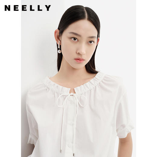 NEELLY纳俪商场同款立领抽绳衬衫女宽松休闲短袖上衣夏季新款简约N23043R01084 商品图2