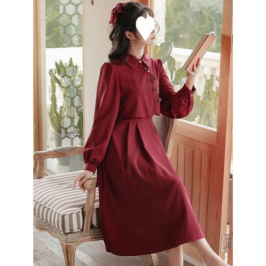 法式长袖赫本风复古新中式连衣裙女秋季新款假两件高级感小众裙子 商品图3