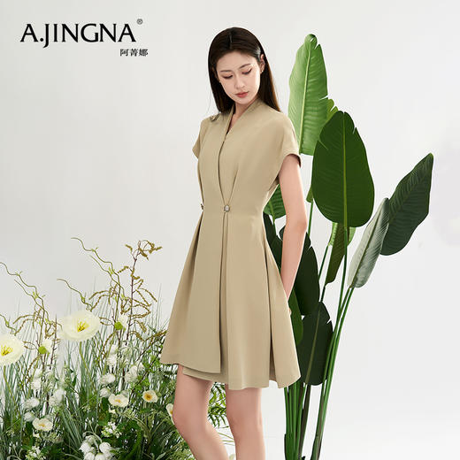 【商场同款】阿菁娜V字领收褶时髦优雅连衣裙A28X112016 商品图2