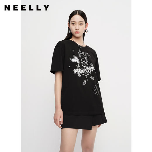 NEELLY纳俪商场同款夏季新款黑色半身裙裤女不规则短裤小个子百搭N23043E01097 商品图2