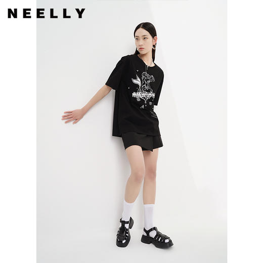 NEELLY纳俪商场同款夏季新款黑色半身裙裤女不规则短裤小个子百搭N23043E01097 商品图1