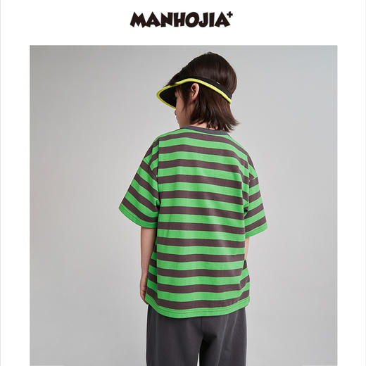 漫画家潮童装男童短袖条纹2023新款T恤薄款宽松透气原创儿童上衣 商品图2