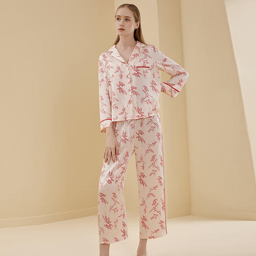 金三塔印花真丝睡衣女两件套100%桑蚕丝宽松可外穿家居服 YSFBA222 商品图1
