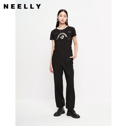 NEELLY纳俪商场同款黑色休闲裤女抽绳束脚运动裤百搭显瘦夏季新款N23043Q01104 商品图0