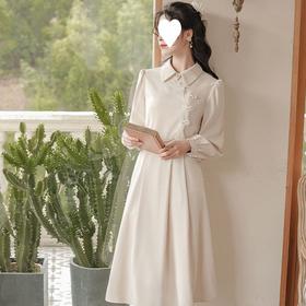 法式长袖赫本风复古新中式连衣裙女秋季新款假两件高级感小众裙子