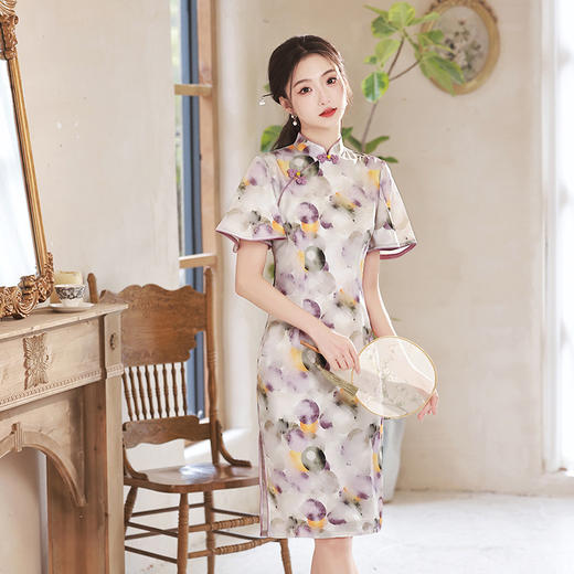 春夏新款，印花修身提花丝绸中长款旗袍XL-23133 商品图5