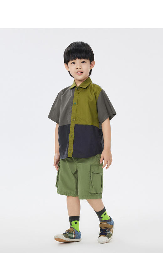 jnby  23年夏款  棉麻撞色拼接短袖衬衣 1N5211940 商品图4