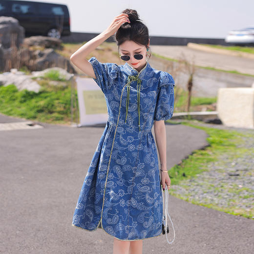 气质系带牛仔，旗袍连衣裙HR-HJY2352-1 商品图2