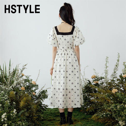 韩都衣舍方领连衣裙女薄款2023夏新款甜系收腰刺绣长裙子NFD0343 商品图4