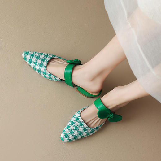 清新田园风，千鸟格纹尖头蝴蝶结拖鞋MT-ML8286 商品图3