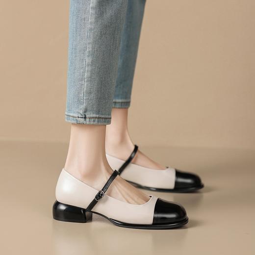玛丽珍女鞋2023年春新款百搭气质浅口小皮鞋拼色法式小香风单鞋女 商品图4