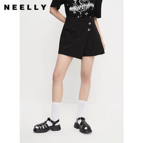 NEELLY纳俪商场同款夏季新款黑色半身裙裤女不规则短裤小个子百搭N23043E01097