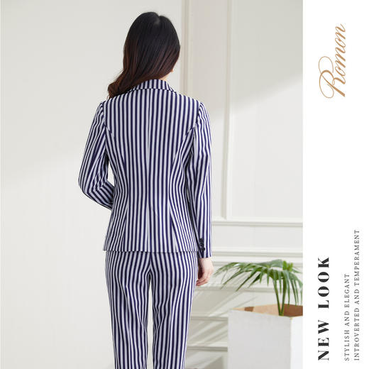 【西装+西裤】罗蒙春秋款西服套装女士商务通勤修身显瘦条纹西服两件套女 商品图3