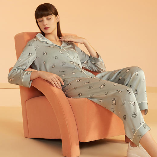 金三塔印花真丝睡衣女两件套100%桑蚕丝宽松可外穿家居服 YSFBA222 商品图2