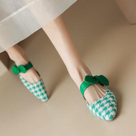 清新田园风，千鸟格纹尖头蝴蝶结拖鞋MT-ML8286
