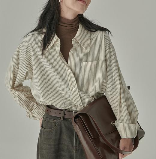 HVAERICE本期B入颜值衬衫 秋季新款蓝色条纹宽松垂感衬衣上衣 商品图1