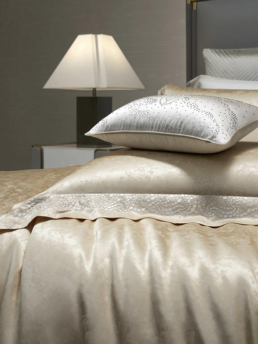 whinny/惠谊 现代新中式滑爽真丝丝绵染色提花四件套 星辰大海 商品图1