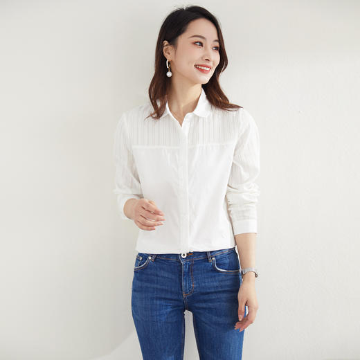 【100棉】罗蒙春夏长袖衬衫女士宽松版休闲百搭刺绣拼接纯棉衬衣女 商品图6