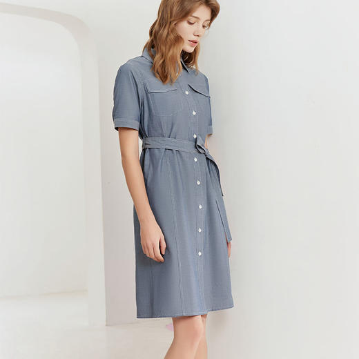 【100%棉连衣裙】23年春夏新品中长款棉质连衣裙时尚衬衫款系带裙子 商品图1