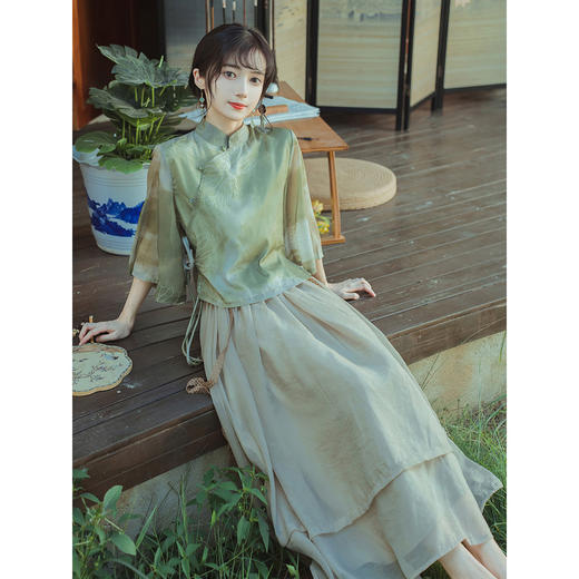 WZBT-F088-9148新中式禅意茶服旗袍两件套日常改良汉服文艺国风显瘦温柔连衣裙 商品图2