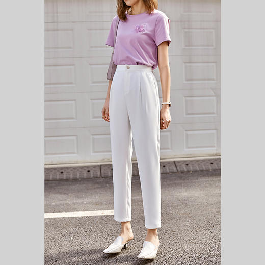 欧芮儿白色休闲裤女2022春季新款王炸防透通勤时尚气质百搭锥形裤 商品图0