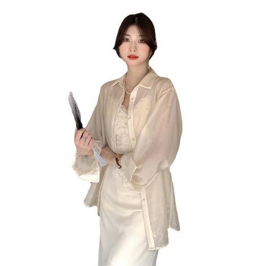 【轻薄百搭仙女新中式】法式复古POLO领露背设计感开叉纽扣衬衫显瘦长袖别致质感防晒衬衣 商品图4