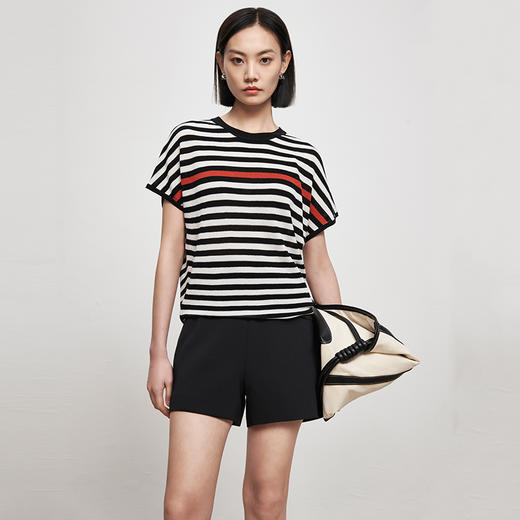 IN AND ON53306 短袖t恤女士2023 夏季新款莱赛尔条纹宽松百搭上衣 商品图0