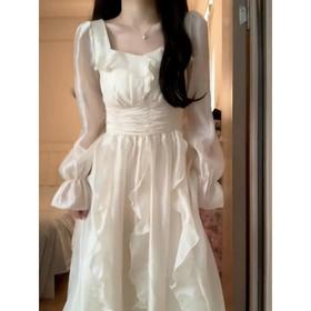 【服装鞋包】法式小香风连衣裙春季新款小个子修身白色长裙子公主裙