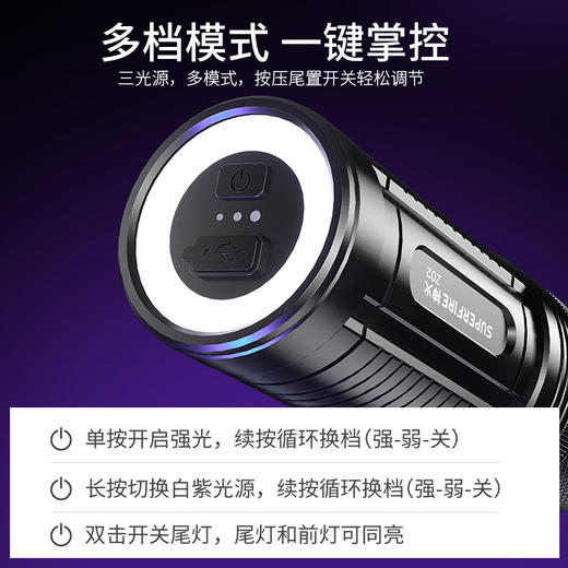 SUPERFIRE神火Z02紫光手电筒鉴定荧光剂紫外线蝎子灯强光手电 商品图3