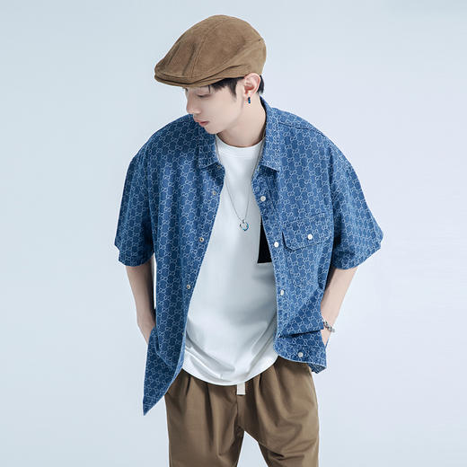 【断码清仓】HX 春夏季水洗牛仔短袖衬衫/Z103320021101 商品图2