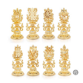 万物三千 纯铜鎏金镶嵌宝石八吉祥摆件