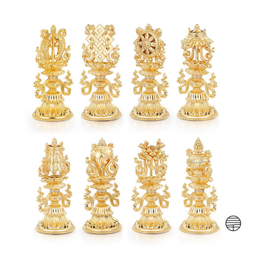 万物三千 纯铜鎏金镶嵌宝石八吉祥摆件 商品图0