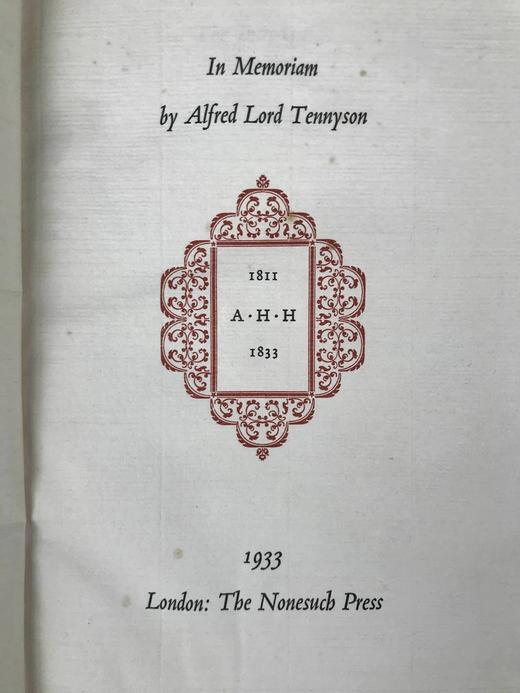 Nonesuch私人出版社限量2000册手工纸毛边本！1933年 丁尼生《悼念集》 精装16开 商品图2