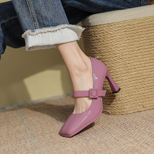 粗跟方头浅口四季单鞋，高跟女鞋瓢鞋DJ-A972 商品图1