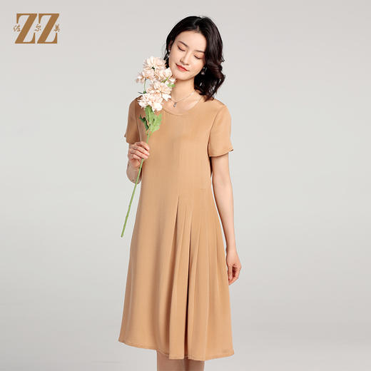 夏季新款 100%桑蚕丝真丝纯色短袖连衣裙女E22LS50 商品图0