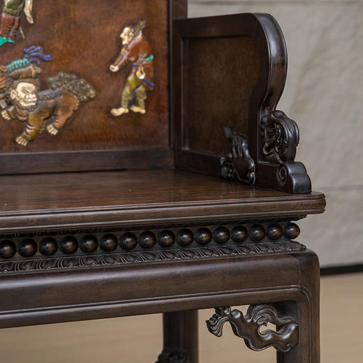 民国 紫檀镶瘿木百宝嵌番人进宝宝座 商品图3