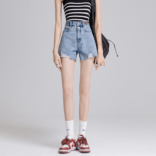 夏季穿搭【显瘦显高！秒变大长腿！】夏季薄款新款宽松阔腿高腰显瘦，时尚a字辣妹超短热裤，百搭不挑五分牛仔裤女时尚休闲热裤牛仔短裤女 商品图2