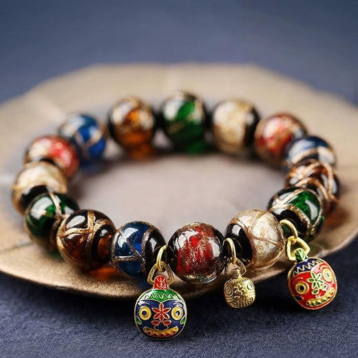 香灰琉璃手串女款五彩多宝吞金兽佛珠本命年情侣手链 商品图2