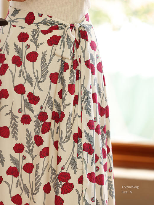 HeyDress虞美人印花半身裙女夏季法式高腰系带设计感浪漫碎花半裙 商品图1