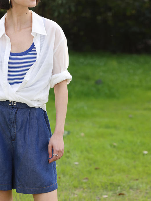 HeyDress撞色条纹吊带背心女夏季法式复古大圆领两穿短款坎肩上衣 商品图3