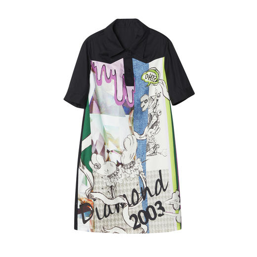 谜底连衣裙短袖2023夏款特色印花宽松显瘦中长款直筒裙236ML7095 商品图4