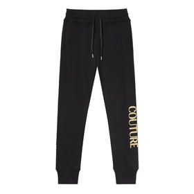 VERSACE JEANS COUTURE 范思哲  男士LOGO字母印花运动休闲裤 黑色金色 74GAAT01 CF05T