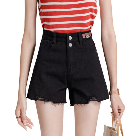 夏季穿搭【显瘦显高！秒变大长腿！】夏季薄款新款宽松阔腿高腰显瘦，时尚a字辣妹超短热裤，百搭不挑五分牛仔裤女时尚休闲热裤牛仔短裤女 商品图4