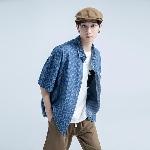 【断码清仓】HX 春夏季水洗牛仔短袖衬衫/Z103320021101 商品图1