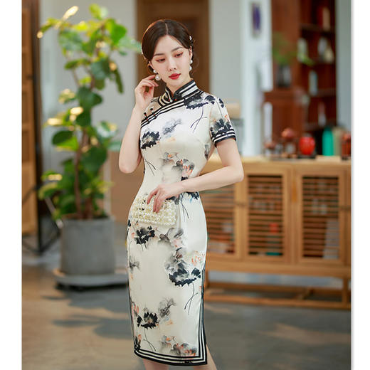 SYK1202老上海复古民族风桑蚕丝中长款旗袍2023秋季新款传统大气日常旗袍 商品图3