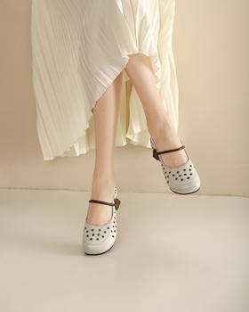 西村名物2023夏季新款平底优雅单鞋软底舒适百搭镂空奶奶鞋13281